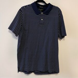 Eddie Bauer Mens XLT (Tall) Navy White Striped Polo Shirt Mercerized Cotton